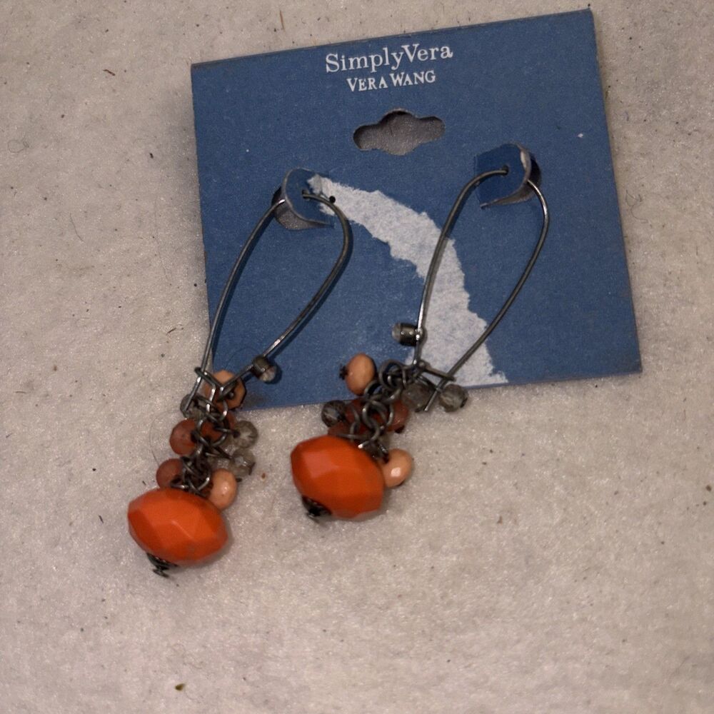 Earrings Dangle Simply Vera Vera Wang Orange Beads Wire Wrap Cluster New